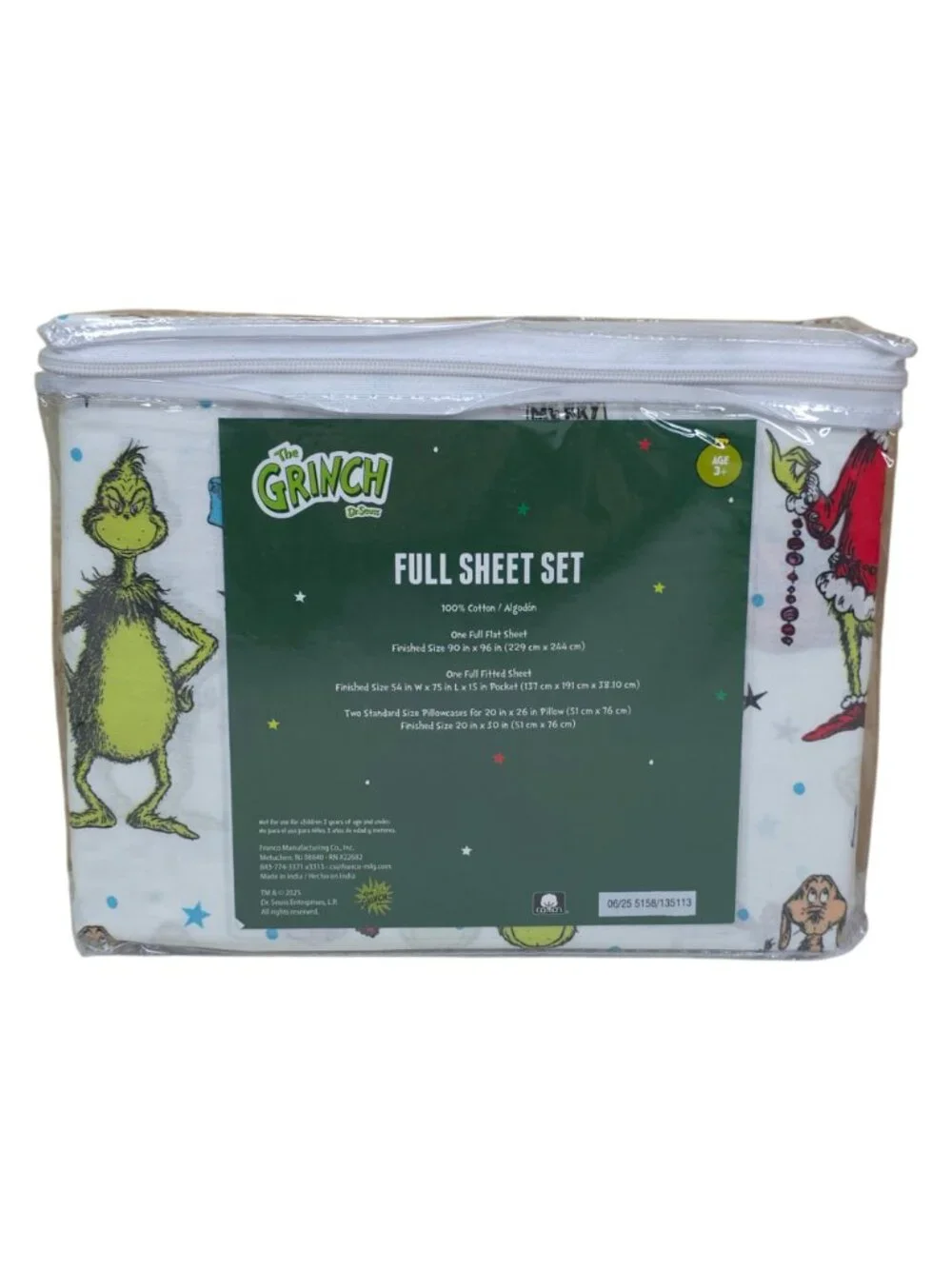 The Grinch Full Double Sheet Set 100% Cotton Cindy-Lou Who Christmas Holiday
